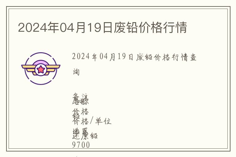 2024年04月19日廢鉛價(jià)格行情