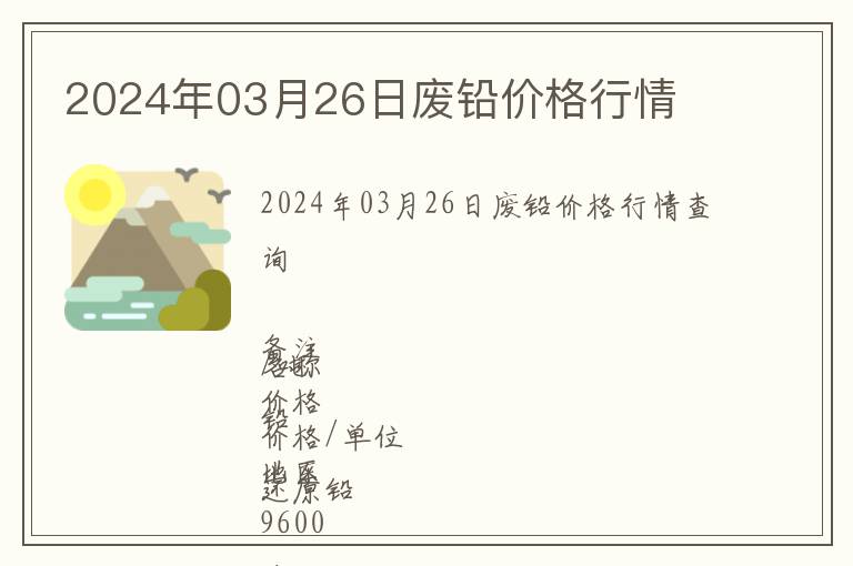 2024年03月26日廢鉛價(jià)格行情