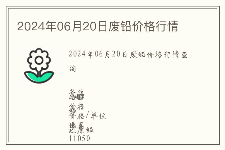 2024年06月20日廢鉛價(jià)格行情