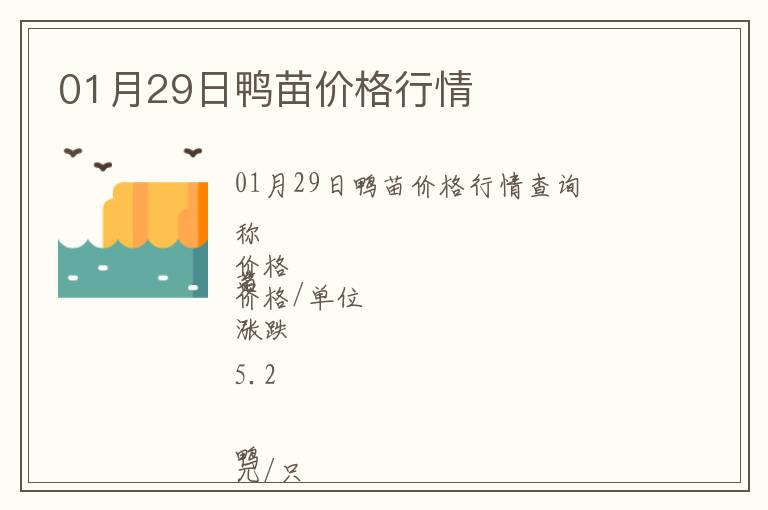 01月29日鴨苗價格行情