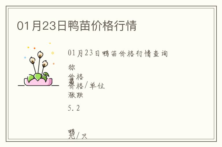 01月23日鴨苗價(jià)格行情