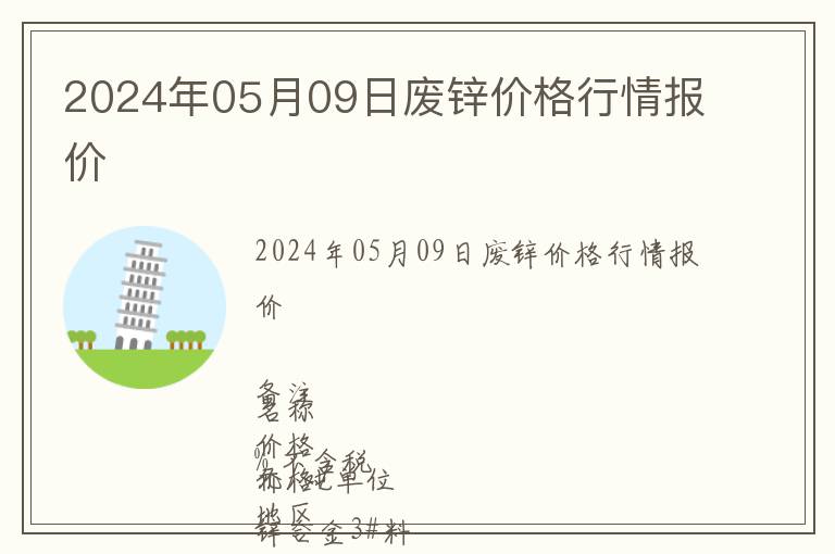 2024年05月09日廢鋅價(jià)格行情報(bào)價(jià)