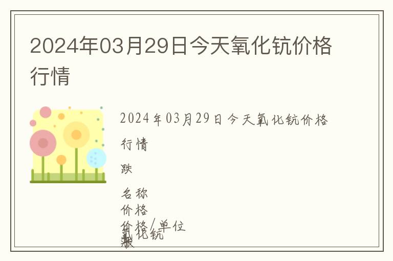 2024年03月29日今天氧化鈧價格行情