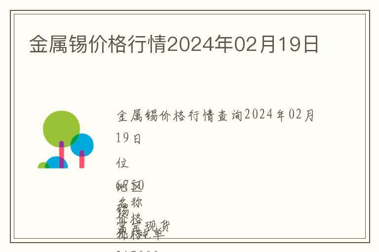 金屬錫價(jià)格行情2024年02月19日