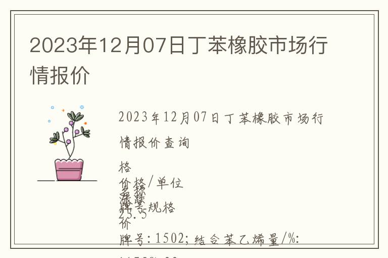 2023年12月07日丁苯橡膠市場(chǎng)行情報(bào)價(jià)