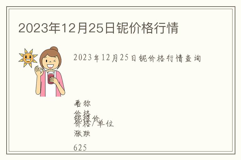2023年12月25日鈮價(jià)格行情