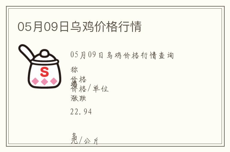 05月09日烏雞價(jià)格行情