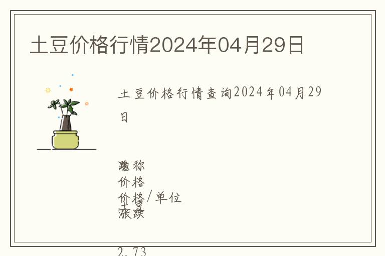 土豆價(jià)格行情2024年04月29日