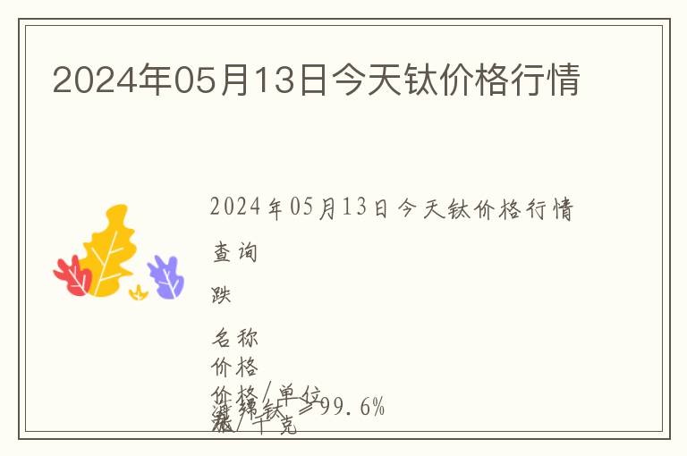 2024年05月13日今天鈦價格行情