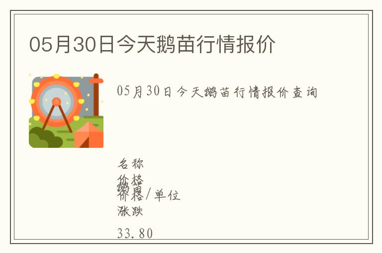 05月30日今天鵝苗行情報價