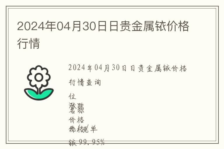 2024年04月30日日貴金屬銥價(jià)格行情