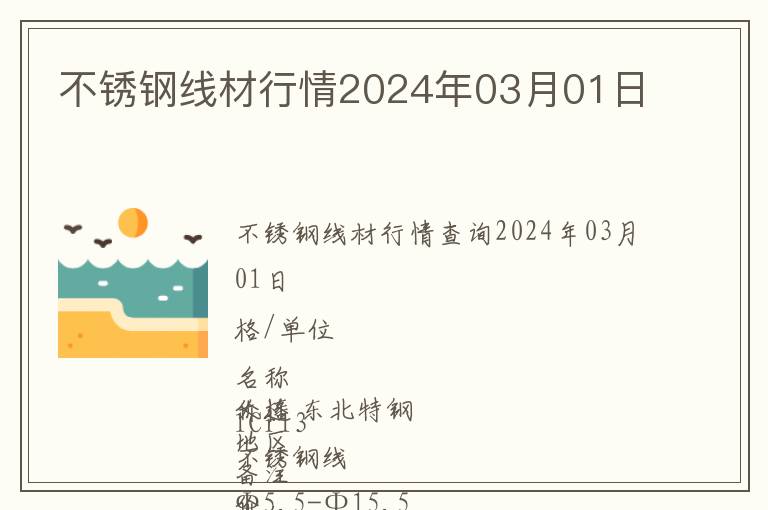 不銹鋼線材行情2024年03月01日