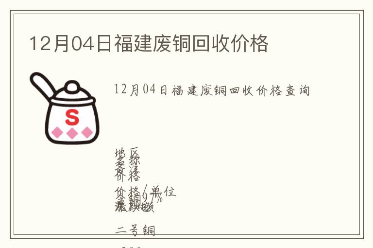 12月04日福建廢銅回收價(jià)格