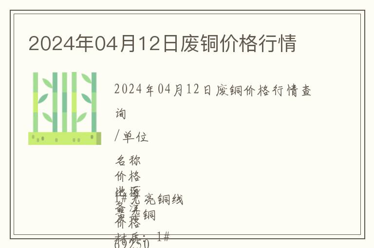 2024年04月12日廢銅價格行情