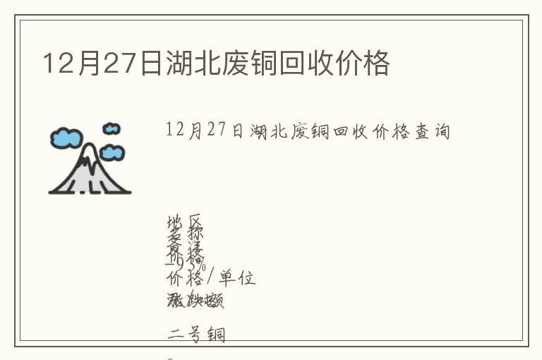 12月27日湖北廢銅回收價格