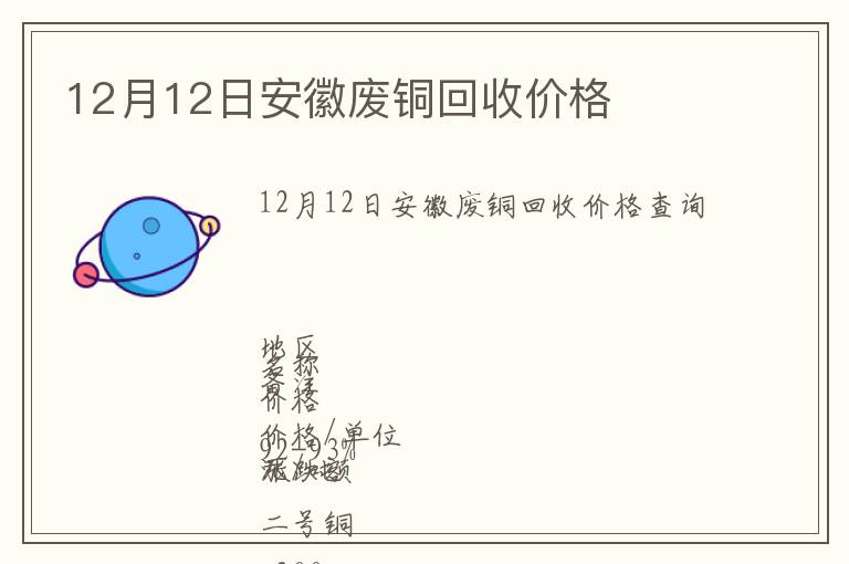 12月12日安徽廢銅回收價格
