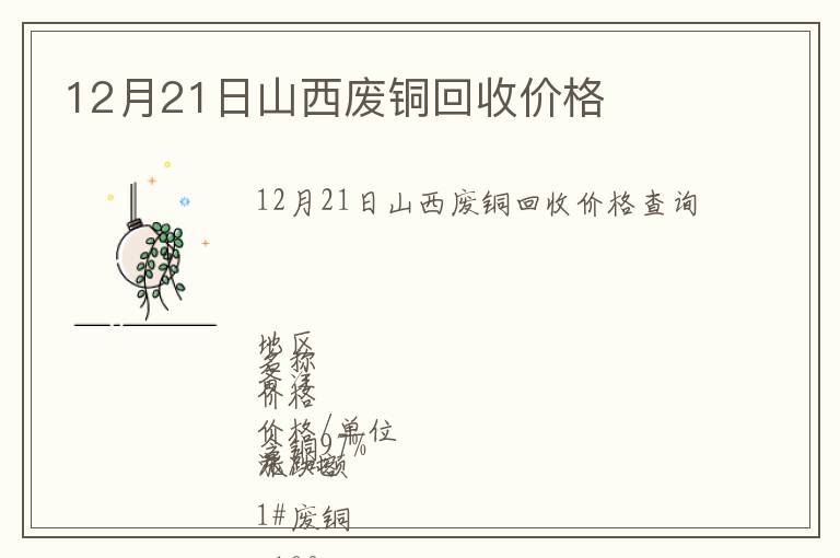 12月21日山西廢銅回收價(jià)格