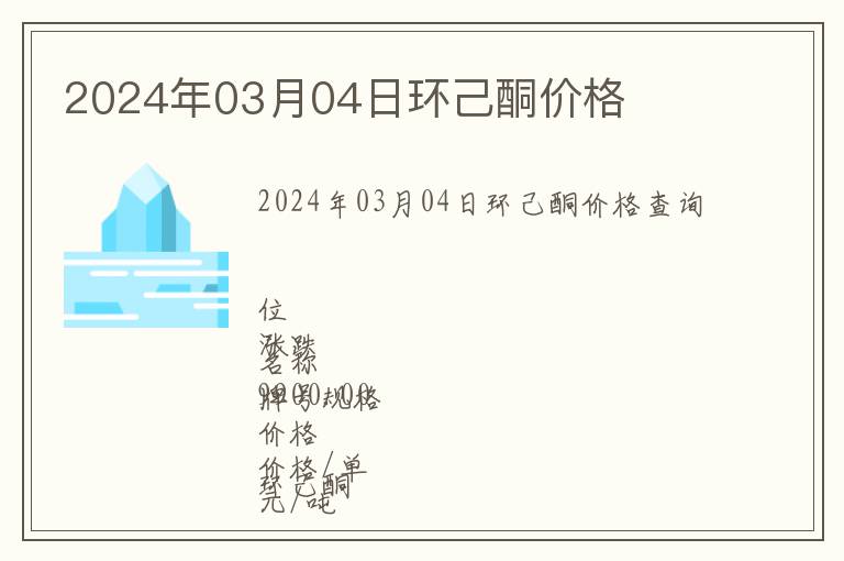 2024年03月04日環(huán)己酮價(jià)格
