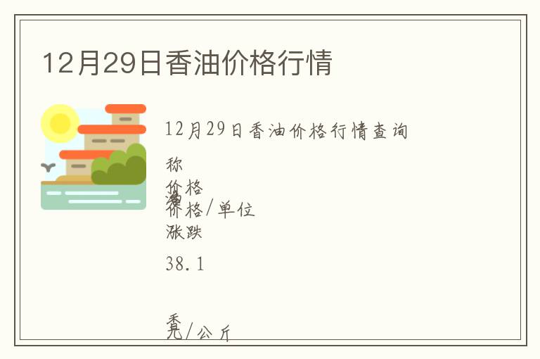 12月29日香油價格行情