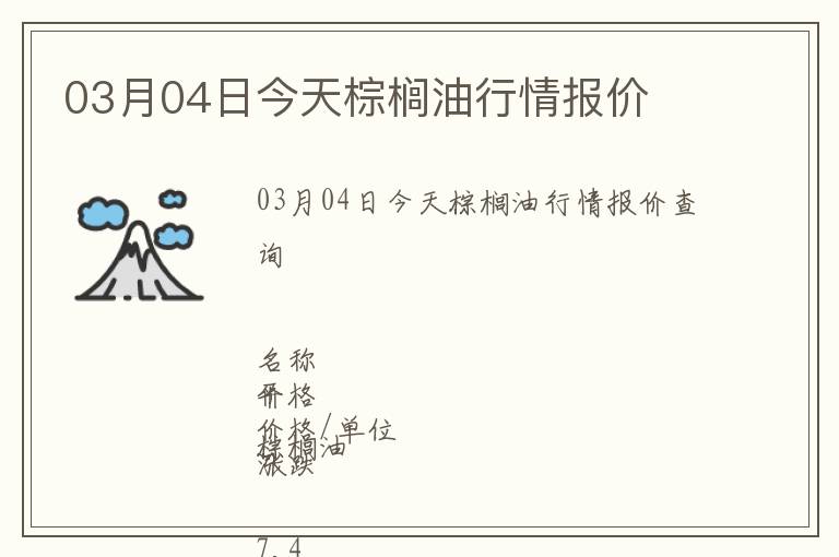 03月04日今天棕櫚油行情報價
