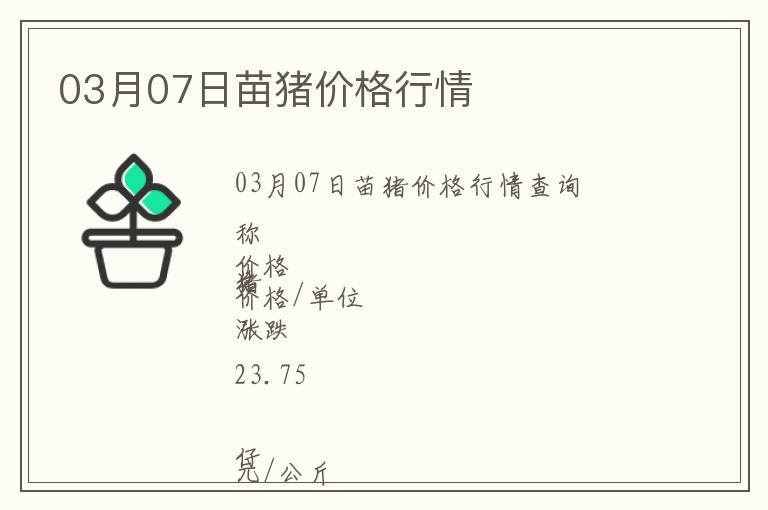 03月07日苗豬價格行情